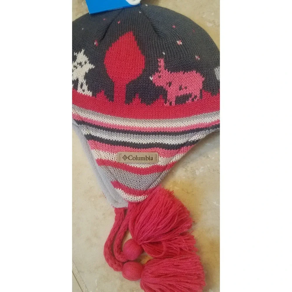 Columbia Youth Girls Beanie‎ Winter Snow Hat Pink Gray Omni-wick One Size NEW